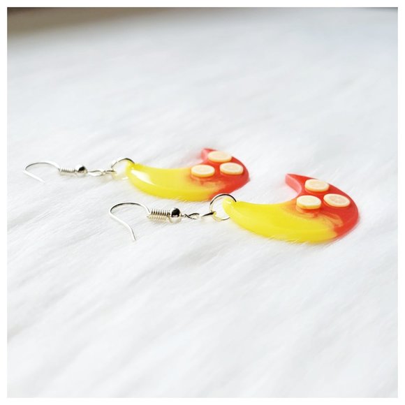 Strawberry Lemonade Earrings Yellow and Pinkish Red Moon Lemon Dangle Earrings - Picture 6 of 10